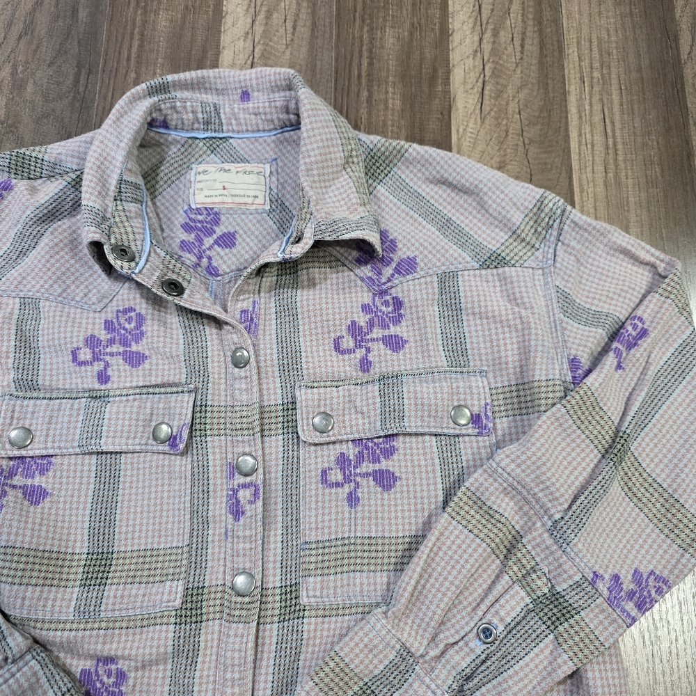 Free People We The Free Visby 100% Cotton Plaid Flannel Top w/Flap Pockets. S